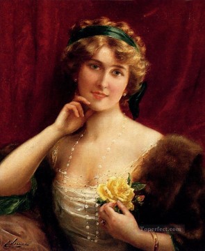  Rosa Pintura al %C3%B3leo - Una dama elegante con una rosa amarilla niña Emile Vernon
